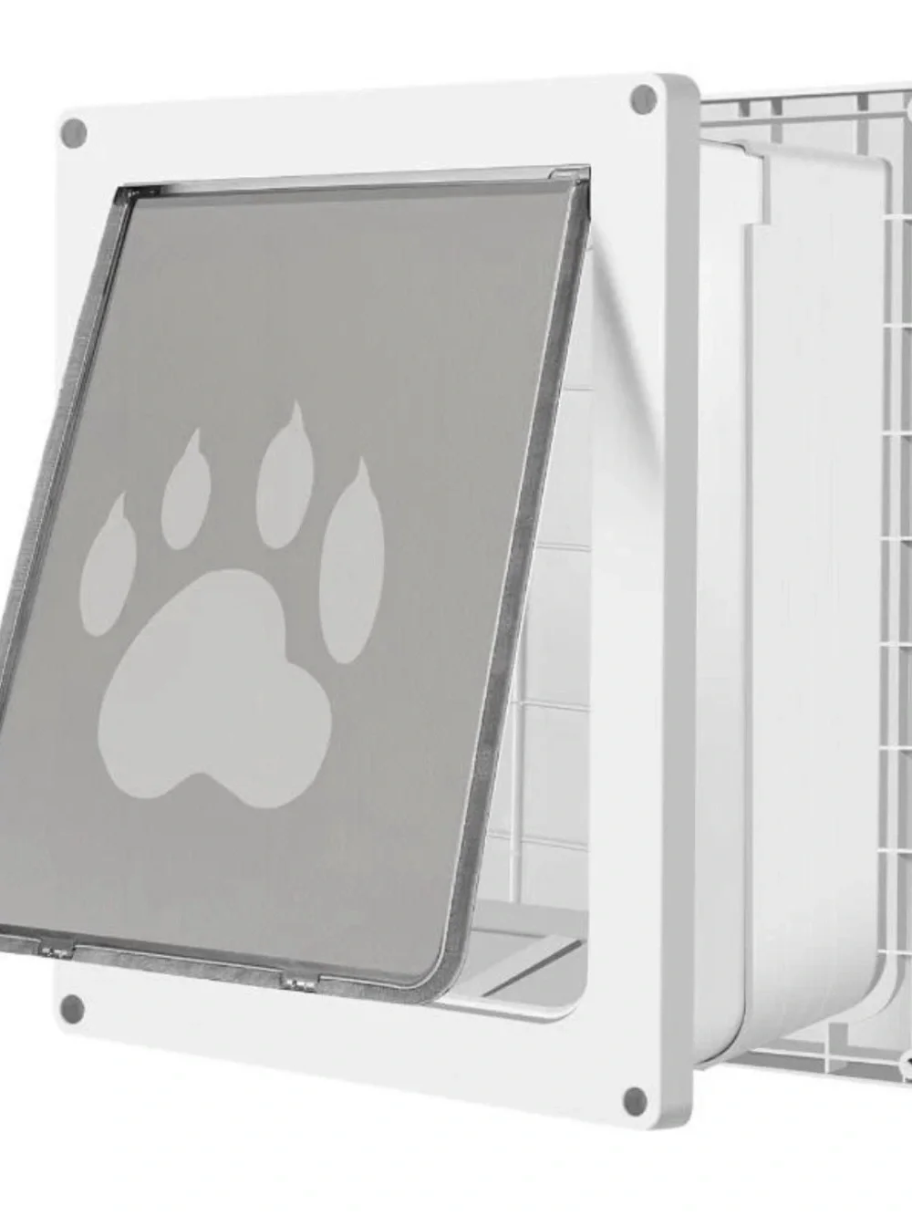 White Pet Door with Paw Print - Secure Flap Entry